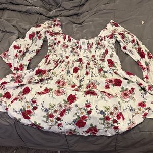 Torrid Floral Off-Shoulder Dress - Red and White